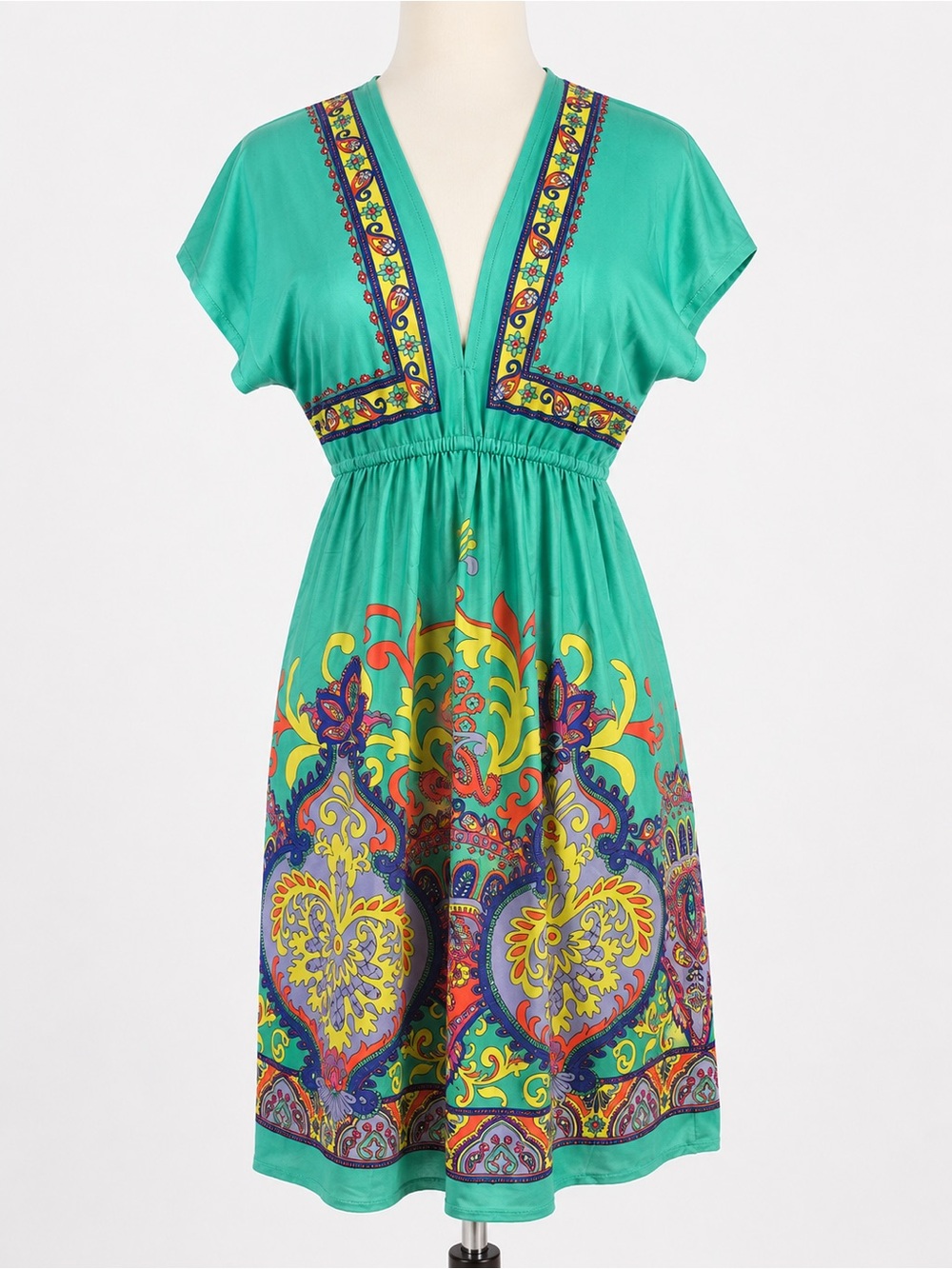 Yahada Teal Floral Sundress with Yellow Accent